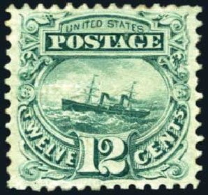 US Stamps Price Scott Cat. # 117 - 1869 12c Pictorial S.S. Adriatic. Harmer-Schau Auction Galleries, May 2014, Sale 101, Lot 125