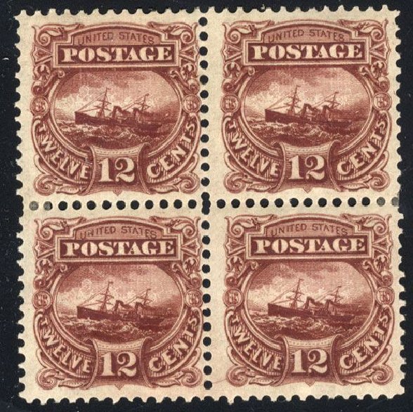 US Stamps Prices Scott #117: 1869 12c Pictorial S.S. Adriatic. Cherrystone Auctions, Mar 2008, Sale 200803, Lot 142