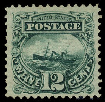 Values of US Stamps Scott Catalogue # 117 - 1869 12c Pictorial S.S. Adriatic. Cherrystone Auctions, Nov 2009, Sale 200911, Lot 3052