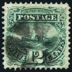 US Stamp Value Scott Catalogue # 117: 12c 1869 Pictorial S.S. Adriatic. Harmer-Schau Auction Galleries, Jan 2014, Sale 100, Lot 462