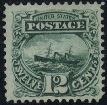 US Stamp Value Scott Cat. # 117 - 1869 12c Pictorial S.S. Adriatic. Cherrystone Auctions, Mar 2008, Sale 200803, Lot 143