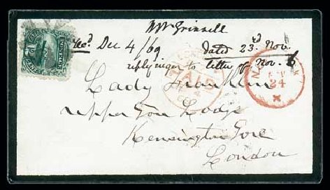 US Stamps Values Scott Cat. 117 - 1869 12c Pictorial S.S. Adriatic. Matthew Bennett International, Dec 2007, Sale 324, Lot 1096