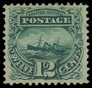 Value of US Stamps Scott Cat. # 117 - 1869 12c Pictorial S.S. Adriatic. Daniel Kelleher Auctions, Jun 2012, Sale 630, Lot 1336