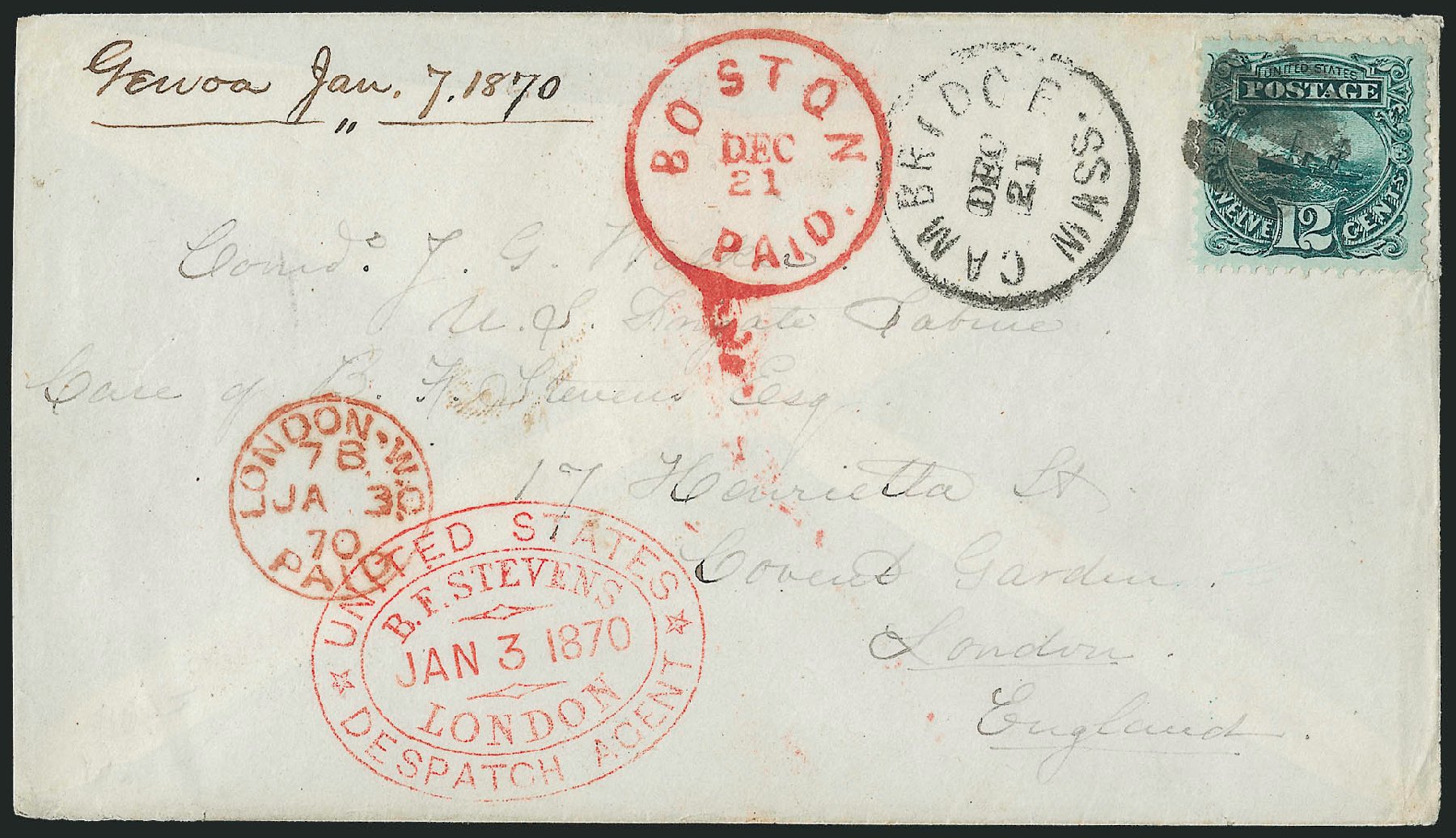 Prices of US Stamps Scott 117: 1869 12c Pictorial S.S. Adriatic. Robert Siegel Auction Galleries, Mar 2011, Sale 1004, Lot 146