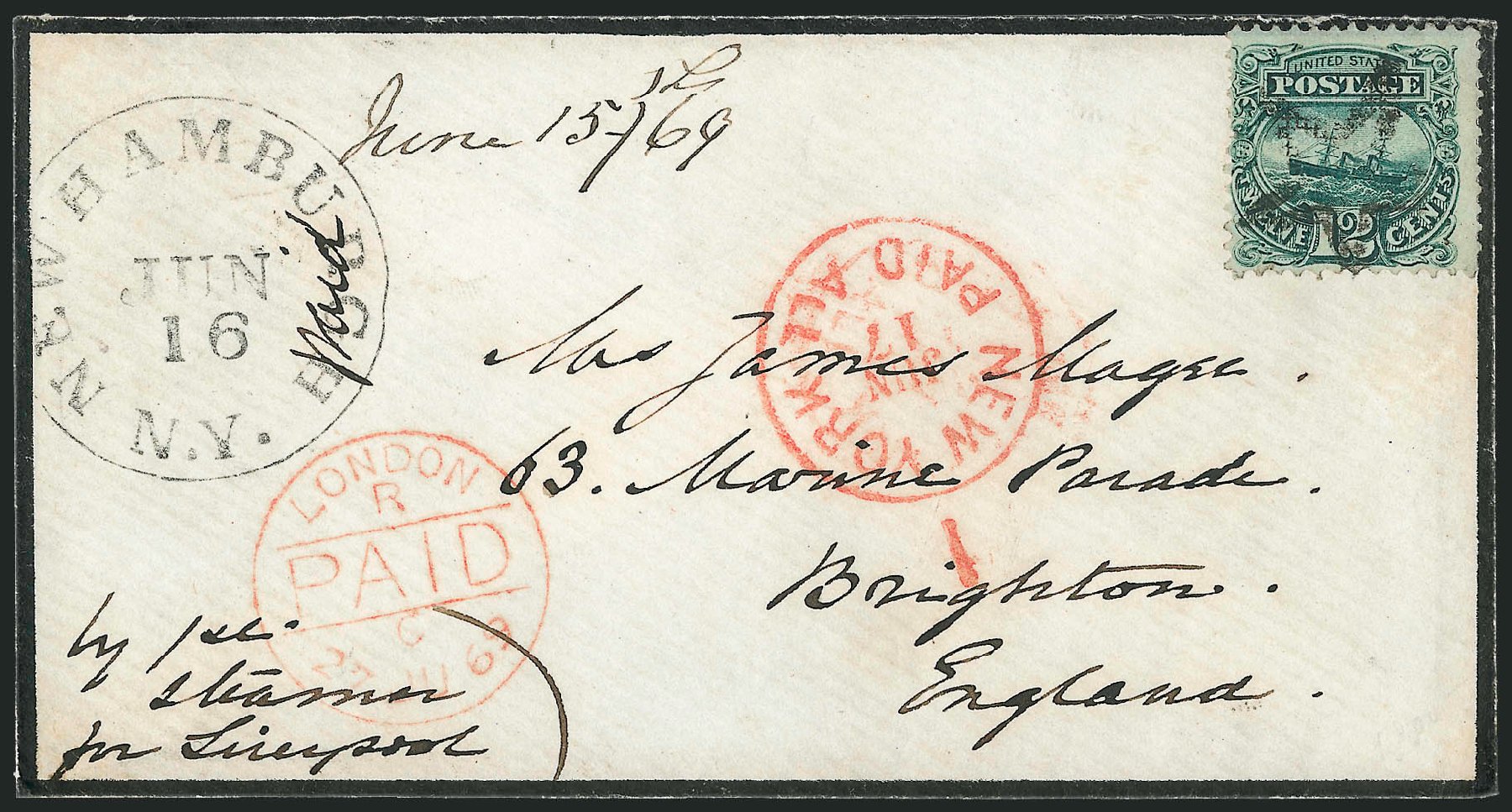 Value of US Stamp Scott Cat. #117 - 12c 1869 Pictorial S.S. Adriatic. Robert Siegel Auction Galleries, Oct 2011, Sale 1013, Lot 206