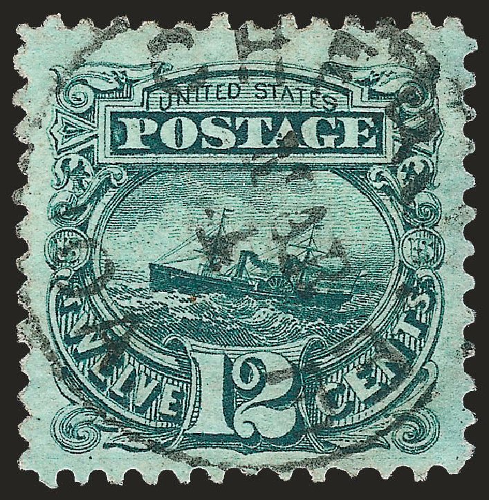 US Stamps Values Scott # 117: 12c 1869 Pictorial S.S. Adriatic. Robert Siegel Auction Galleries, Sep 2008, Sale 962, Lot 2386