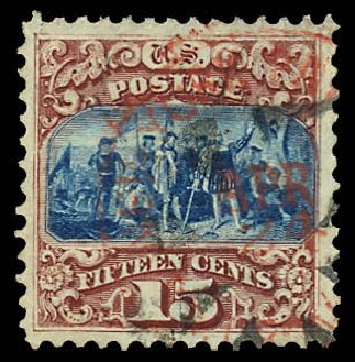 US Stamps Price Scott Catalogue # 118: 15c 1869 Pictorial Columbus. Daniel Kelleher Auctions, Dec 2012, Sale 633, Lot 407