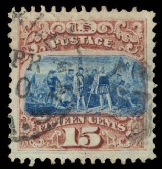 Value of US Stamps Scott Catalog 118: 1869 15c Pictorial Columbus. Daniel Kelleher Auctions, Oct 2014, Sale 660, Lot 2137