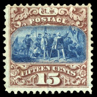 Values of US Stamp Scott Catalog 118: 15c 1869 Pictorial Columbus. Cherrystone Auctions, Jul 2013, Sale 201307, Lot 38