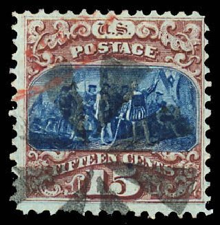 Costs of US Stamp Scott Cat. 118 - 15c 1869 Pictorial Columbus. Daniel Kelleher Auctions, Dec 2012, Sale 633, Lot 408