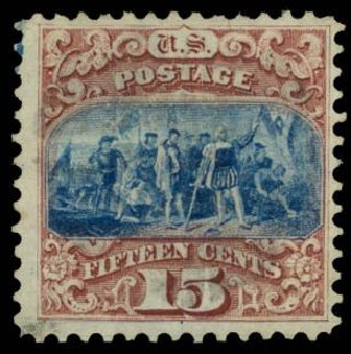 US Stamp Values Scott Cat. 118: 15c 1869 Pictorial Columbus. Daniel Kelleher Auctions, Oct 2014, Sale 660, Lot 2138