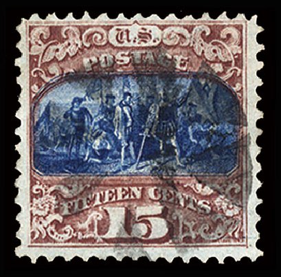 US Stamp Values Scott Catalog 118: 15c 1869 Pictorial Columbus. Cherrystone Auctions, May 2013, Sale 201305, Lot 79