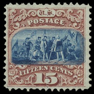 US Stamps Prices Scott 118 - 1869 15c Pictorial Columbus. Daniel Kelleher Auctions, Jun 2012, Sale 630, Lot 1339
