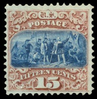 Costs of US Stamp Scott # 118 - 1869 15c Pictorial Columbus. Daniel Kelleher Auctions, Sep 2014, Sale 655, Lot 259