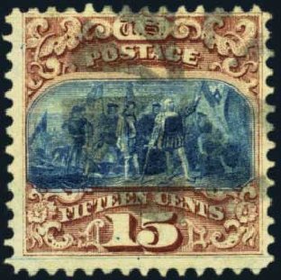 Values of US Stamp Scott Catalog 118 - 15c 1869 Pictorial Columbus. Harmer-Schau Auction Galleries, Jan 2013, Sale 96, Lot 470
