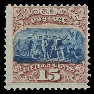 US Stamp Price Scott Cat. 118: 1869 15c Pictorial Columbus. Daniel Kelleher Auctions, Aug 2012, Sale 631, Lot 810