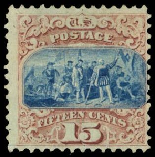 Prices of US Stamp Scott Cat. # 118 - 15c 1869 Pictorial Columbus. Daniel Kelleher Auctions, Sep 2014, Sale 655, Lot 260