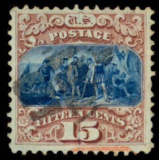 Costs of US Stamp Scott Catalog 118: 1869 15c Pictorial Columbus. Daniel Kelleher Auctions, Mar 2013, Sale 635, Lot 301