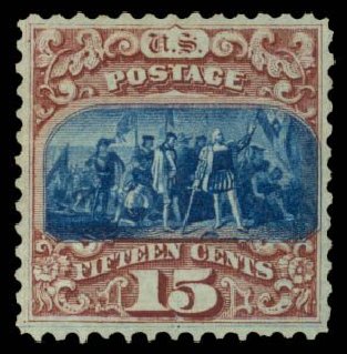 Prices of US Stamps Scott Cat. #118 - 15c 1869 Pictorial Columbus. Daniel Kelleher Auctions, Dec 2014, Sale 661, Lot 121