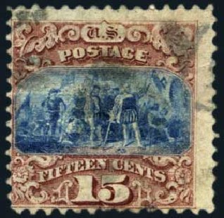 Value of US Stamps Scott 118 - 1869 15c Pictorial Columbus. Harmer-Schau Auction Galleries, Oct 2013, Sale 99, Lot 144