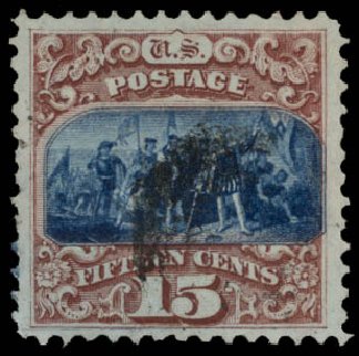 US Stamps Price Scott Cat. 118 - 1869 15c Pictorial Columbus. Daniel Kelleher Auctions, May 2015, Sale 669, Lot 2574