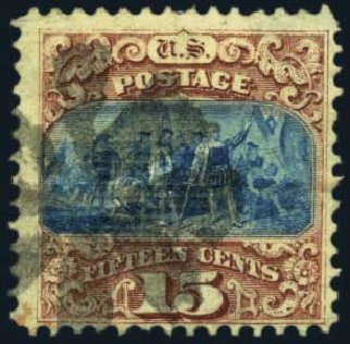 US Stamp Values Scott # 118 - 1869 15c Pictorial Columbus. Harmer-Schau Auction Galleries, May 2012, Sale 93, Lot 275