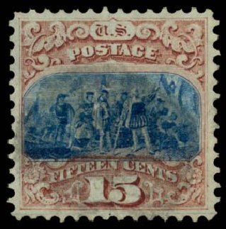 Value of US Stamps Scott Catalog # 118: 15c 1869 Pictorial Columbus. Daniel Kelleher Auctions, Sep 2013, Sale 639, Lot 3225