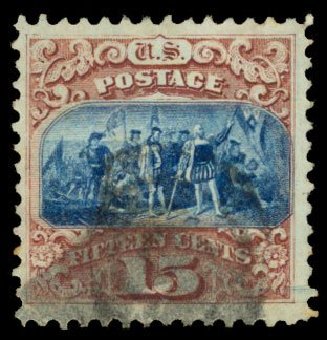 Cost of US Stamps Scott # 118: 15c 1869 Pictorial Columbus. Daniel Kelleher Auctions, Dec 2013, Sale 640, Lot 132