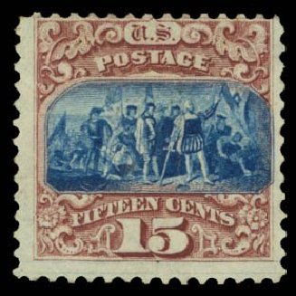Costs of US Stamp Scott Catalog 118 - 15c 1869 Pictorial Columbus. Daniel Kelleher Auctions, May 2014, Sale 652, Lot 243