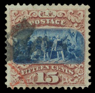 Costs of US Stamps Scott Catalogue #118 - 15c 1869 Pictorial Columbus. Daniel Kelleher Auctions, May 2015, Sale 669, Lot 2573