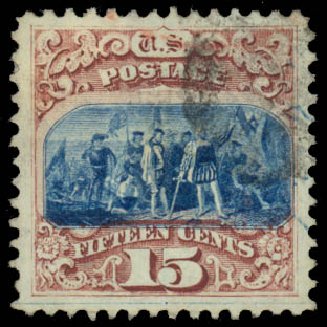 US Stamps Price Scott Catalogue 118: 15c 1869 Pictorial Columbus. Daniel Kelleher Auctions, Jan 2015, Sale 663, Lot 1346