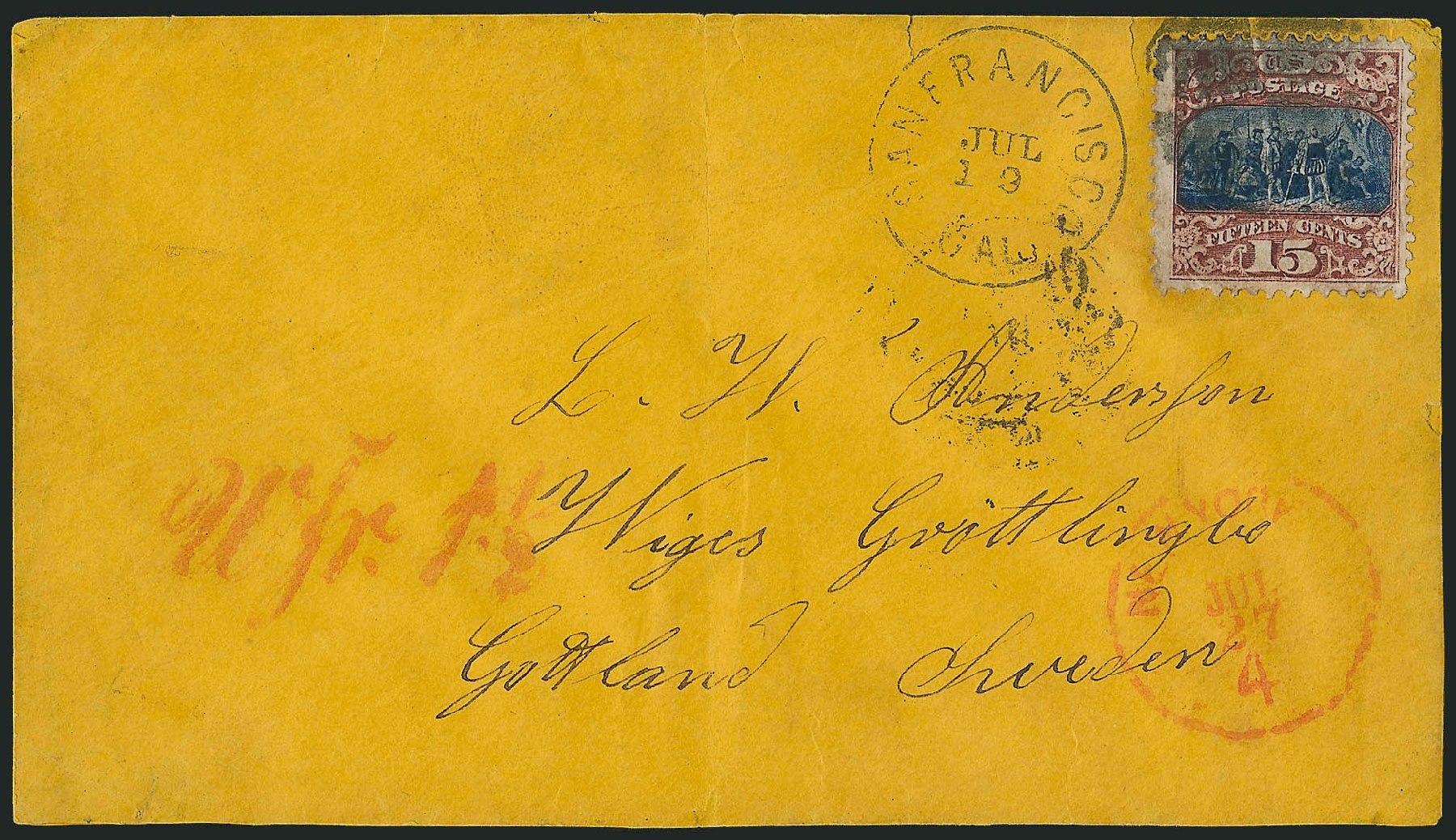 Value of US Stamp Scott Cat. 119: 15c 1869 Pictorial Columbus. Robert Siegel Auction Galleries, Mar 2011, Sale 1004, Lot 167