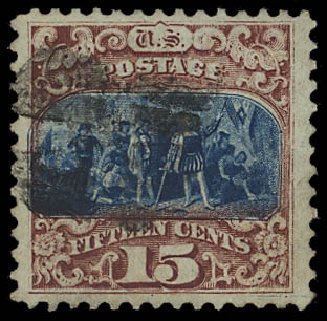 US Stamps Prices Scott 119 - 1869 15c Pictorial Columbus. Daniel Kelleher Auctions, Jul 2011, Sale 625, Lot 751
