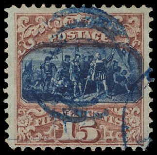 US Stamp Values Scott Cat. 119: 1869 15c Pictorial Columbus. Daniel Kelleher Auctions, Jun 2012, Sale 630, Lot 1344