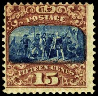 US Stamp Value Scott Catalog # 119 - 1869 15c Pictorial Columbus. Harmer-Schau Auction Galleries, Feb 2012, Sale 92, Lot 925
