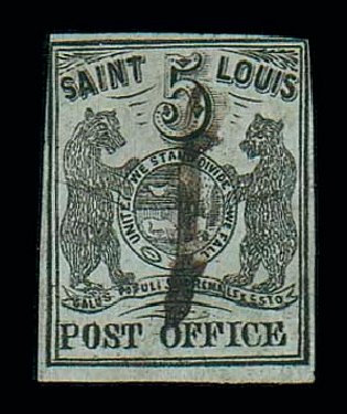 US Stamps Values Scott Catalogue # 11X1: 5c 1845 St Louis Postmasters Provisional. Matthew Bennett International, Jun 2007, Sale 319, Lot 1015
