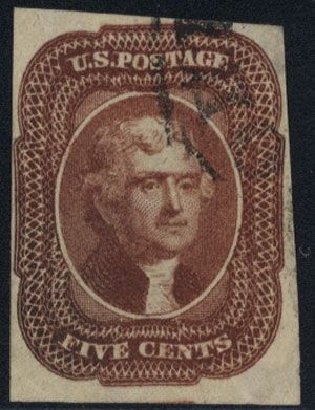 Costs of US Stamps Scott Catalog 12: 1856 5c Jefferson. Cherrystone Auctions, Mar 2008, Sale 200803, Lot 47