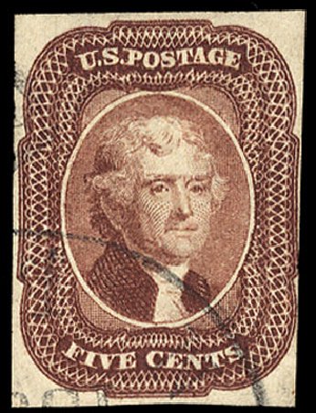Values of US Stamp Scott # 12 - 5c 1856 Jefferson. Cherrystone Auctions, Jan 2009, Sale 200901, Lot 27