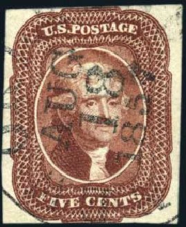 Value of US Stamps Scott Catalogue # 12: 1856 5c Jefferson. Harmer-Schau Auction Galleries, Mar 2011, Sale 89, Lot 87