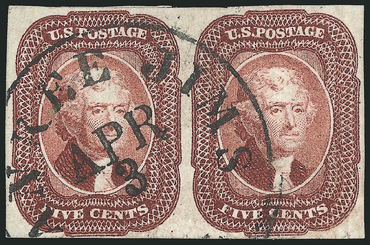 US Stamp Price Scott Cat. 12 - 5c 1856 Jefferson. Robert Siegel Auction Galleries, Dec 2013, Sale 1062, Lot 117