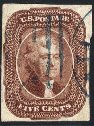 Values of US Stamps Scott Cat. 12: 5c 1856 Jefferson. Cherrystone Auctions, Mar 2008, Sale 200803, Lot 48