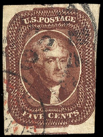 Cost of US Stamp Scott Catalogue #12: 5c 1856 Jefferson. Cherrystone Auctions, Jan 2009, Sale 200901, Lot 28