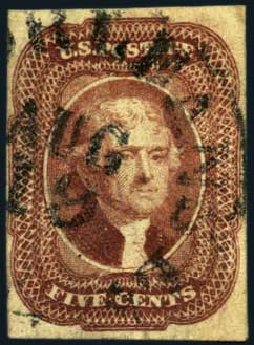 Value of US Stamps Scott Cat. # 12 - 5c 1856 Jefferson. Harmer-Schau Auction Galleries, Jan 2013, Sale 96, Lot 408