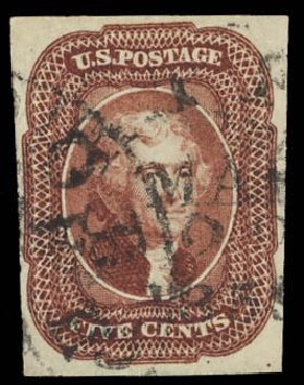 Values of US Stamps Scott Catalog #12 - 1856 5c Jefferson. Daniel Kelleher Auctions, Aug 2012, Sale 631, Lot 678
