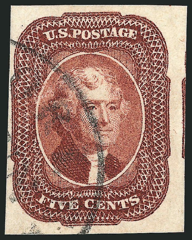 US Stamps Value Scott Cat. # 12 - 5c 1856 Jefferson. Robert Siegel Auction Galleries, Sep 2008, Sale 962, Lot 2238