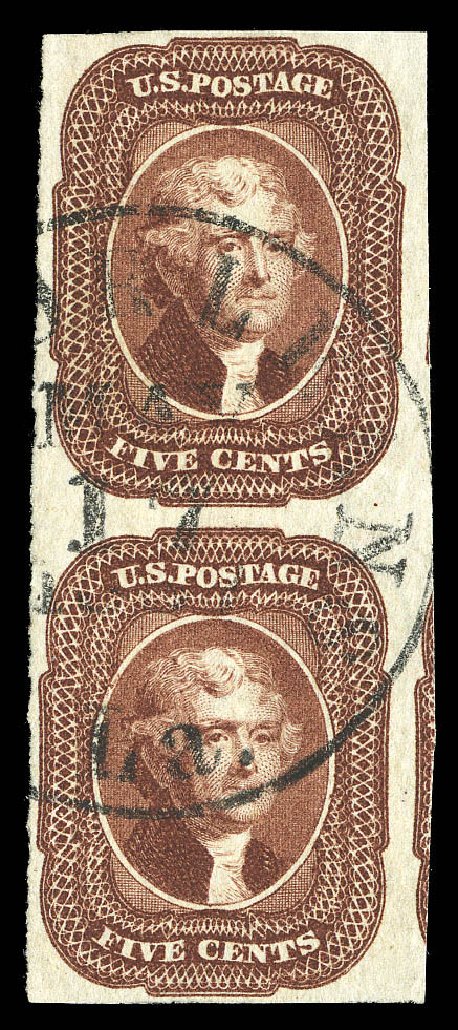 Value of US Stamp Scott Cat. # 12 - 1856 5c Jefferson. Matthew Bennett International, Sep 2012, Sale 345, Lot 29