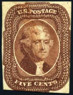 US Stamp Prices Scott # 12 - 5c 1856 Jefferson. Harmer-Schau Auction Galleries, Oct 2008, Sale 79, Lot 29