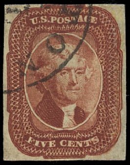 Value of US Stamp Scott Cat. #12: 5c 1856 Jefferson. Daniel Kelleher Auctions, Jan 2012, Sale 628, Lot 219