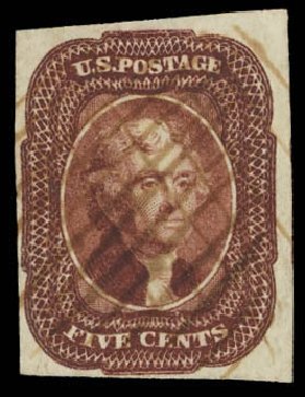 US Stamp Value Scott Cat. #12: 5c 1856 Jefferson. Daniel Kelleher Auctions, Aug 2012, Sale 631, Lot 679