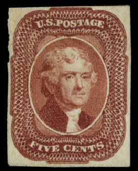Costs of US Stamps Scott Catalogue 12: 5c 1856 Jefferson. Daniel Kelleher Auctions, Sep 2014, Sale 655, Lot 159